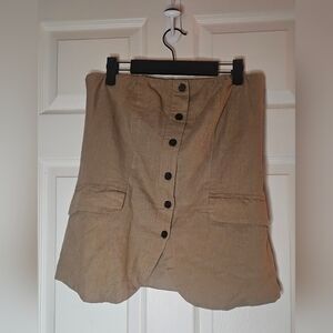 Universal Thread Tan Strapless Button Down Linen Blend Top Smocked Back NWT